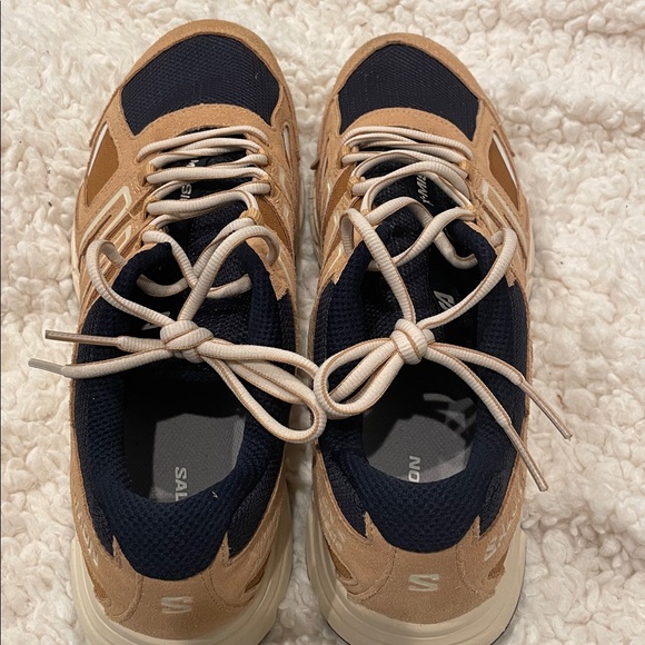 SALOMON X-Mission 4 Low Suede Athletic Sneakers Shoes Tan/Navy | EUC - Picture 2 of 7